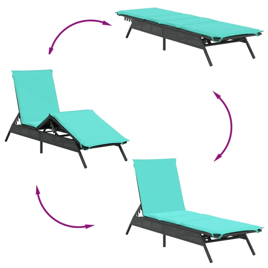 Chaises longues lot de 2 avec table noir résine tressée - 7