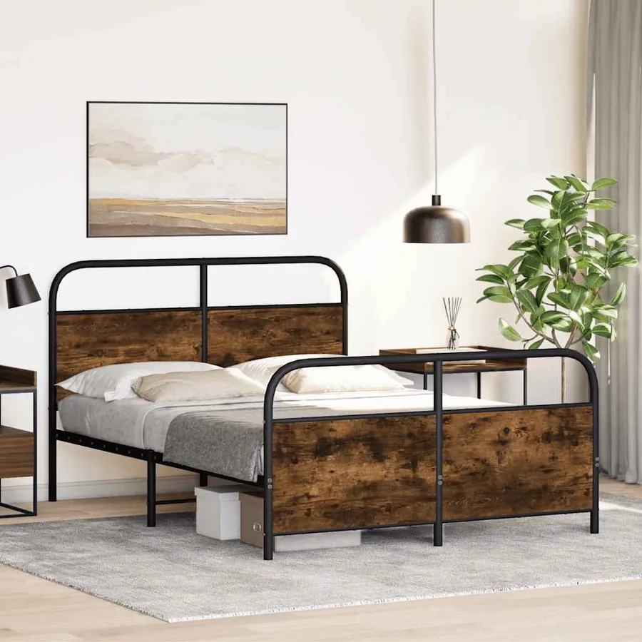 Cadre de lit en métal sans matelas chêne fumé 140x190 cm - 4