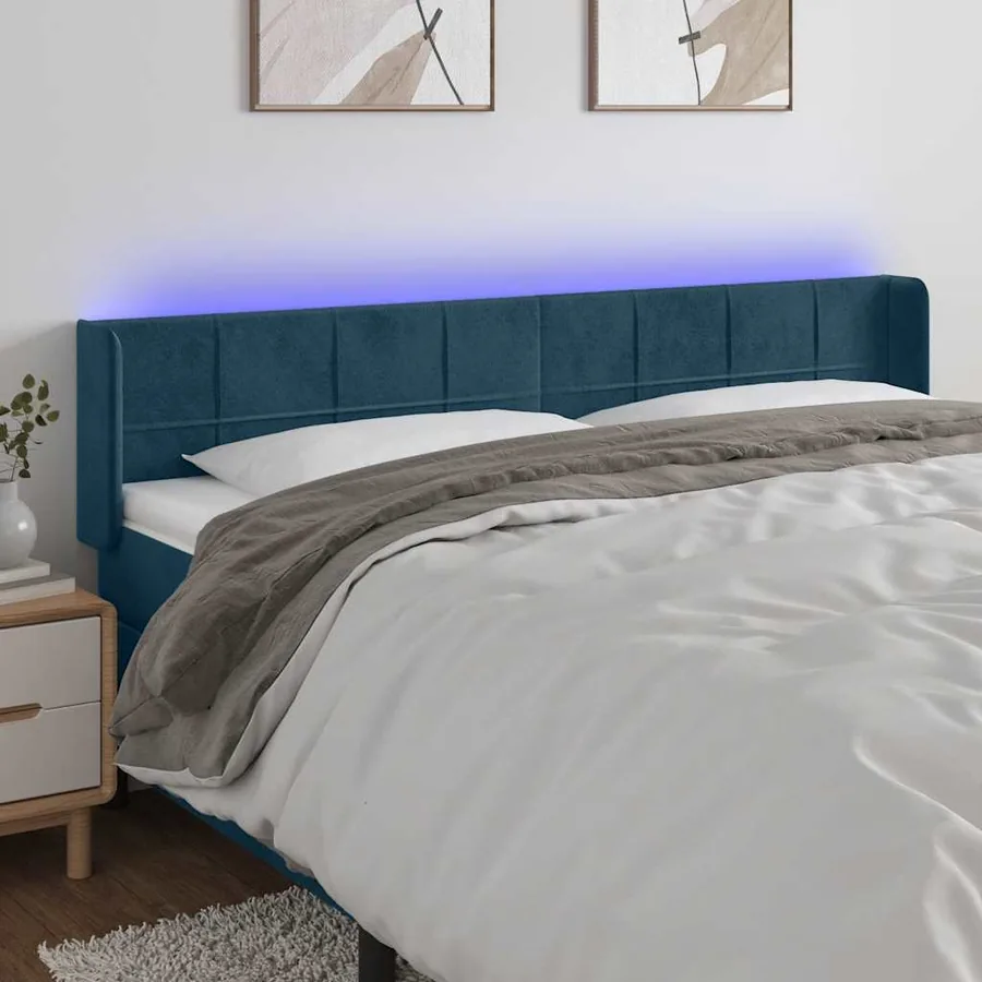 Tête de lit à LED Bleu foncé 163x16x78/88 cm Velours