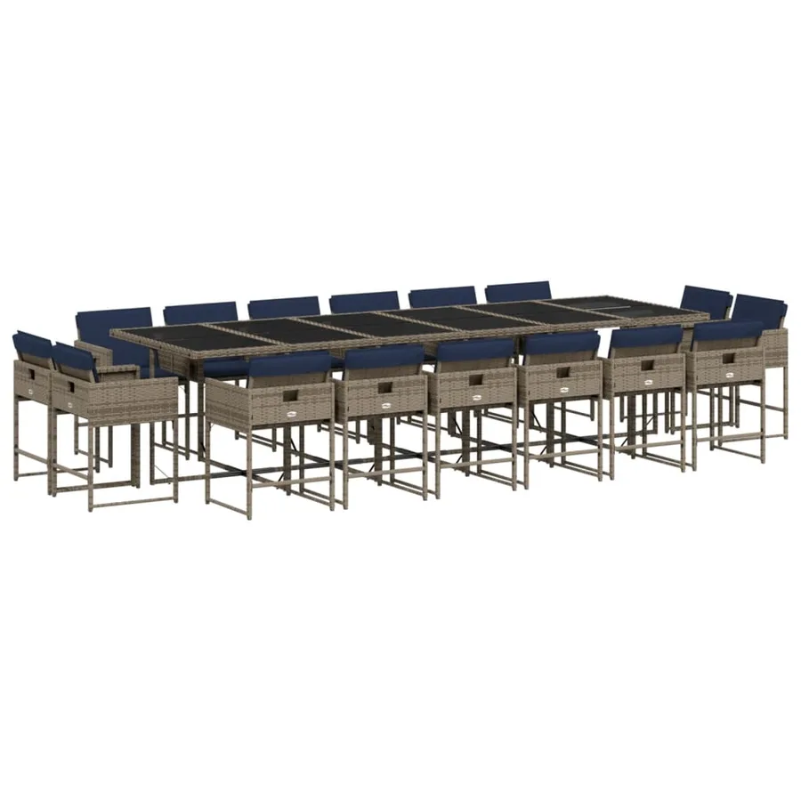 Ensemble à manger de jardin 17 pcs et coussins résine tressée - 2