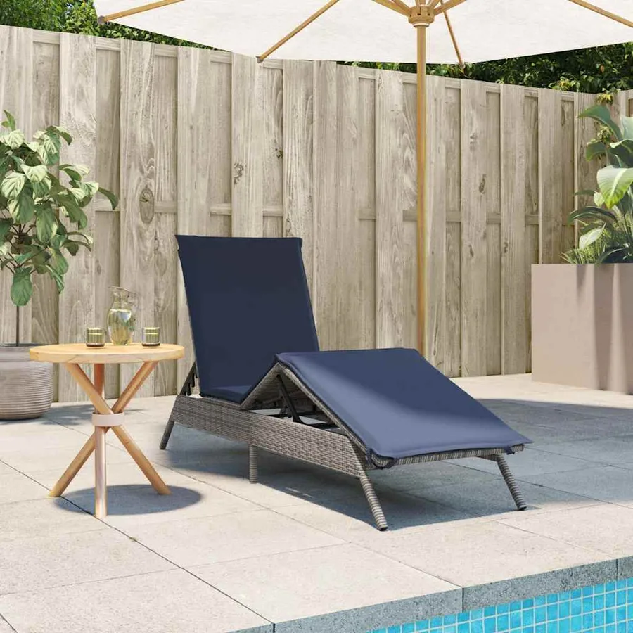 Chaise longue avec coussin gris résine tressée - 3