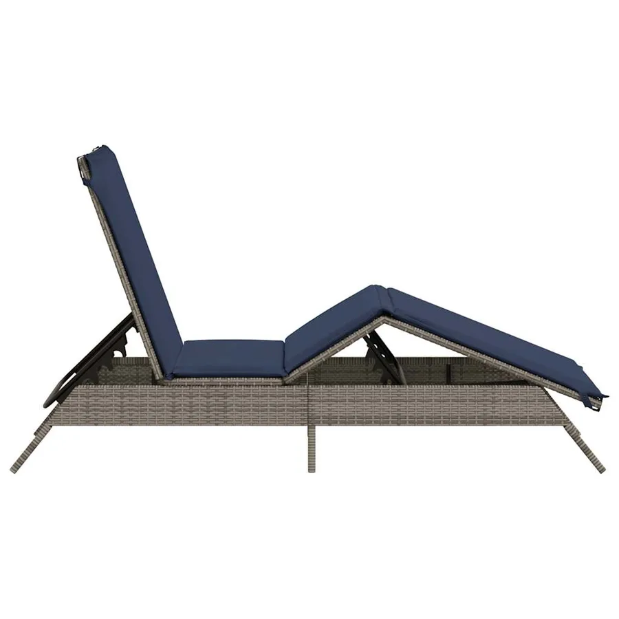 Chaise longue avec coussin gris résine tressée - 5