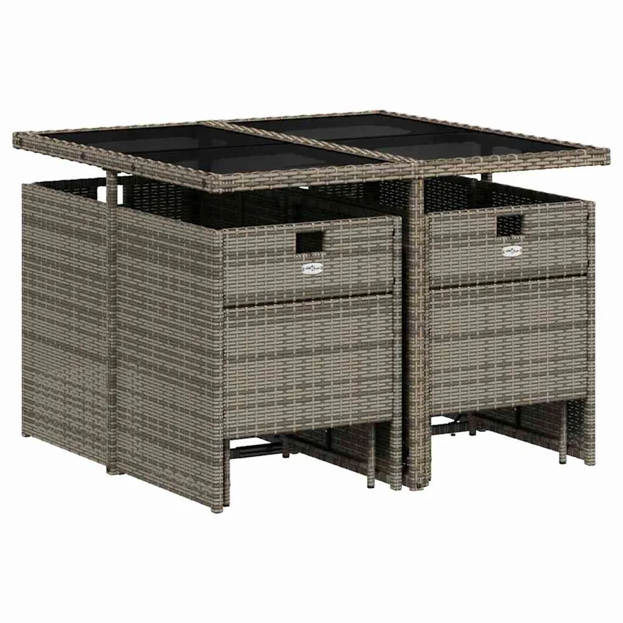 Ensemble à manger de jardin 9 pcs coussins gris résine tressée - 3