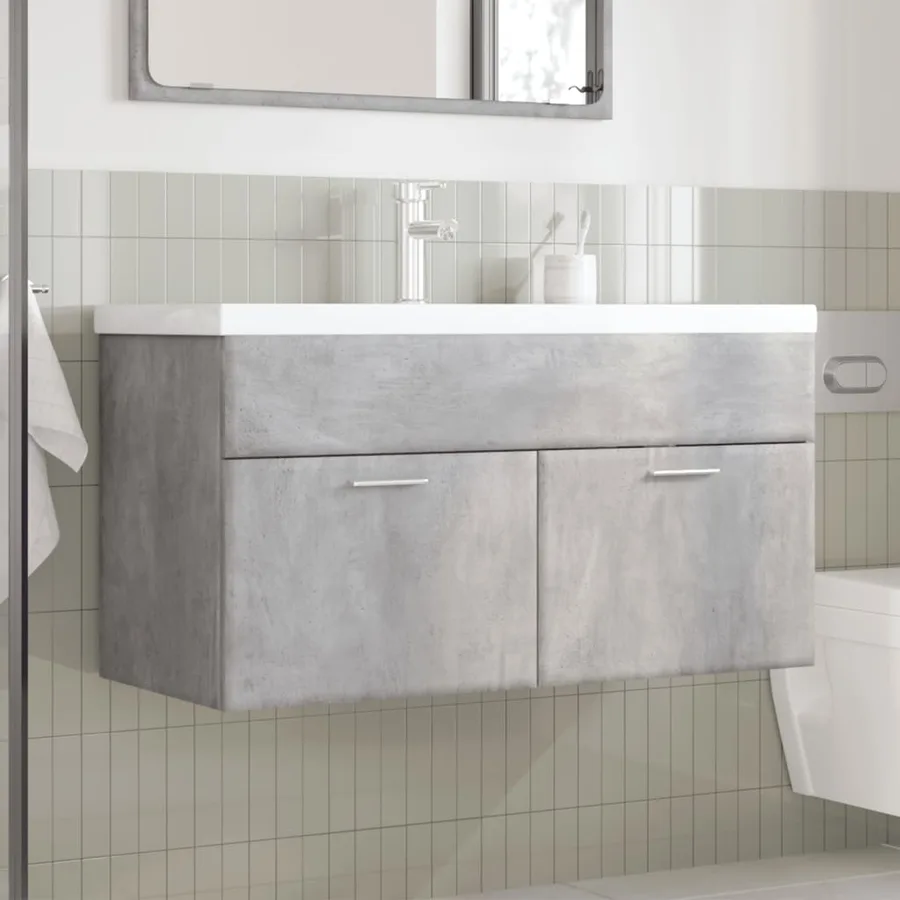 Armoire lavabo de salle de bain avec bassin intégré gris béton - 3