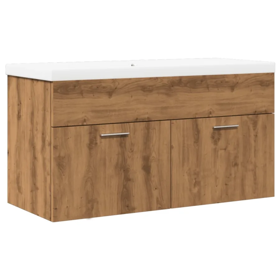 Armoire lavabo de bain avec bassin intégré chêne artisanal - 2