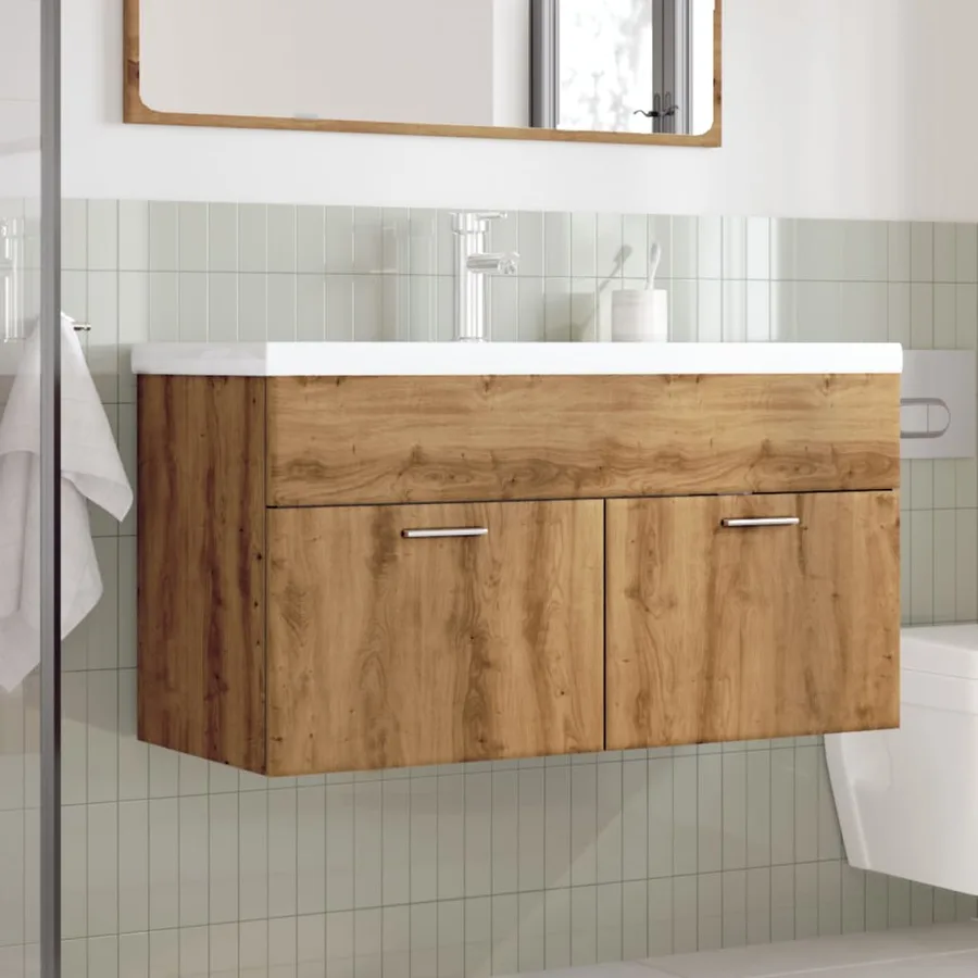 Armoire lavabo de bain avec bassin intégré chêne artisanal - 3