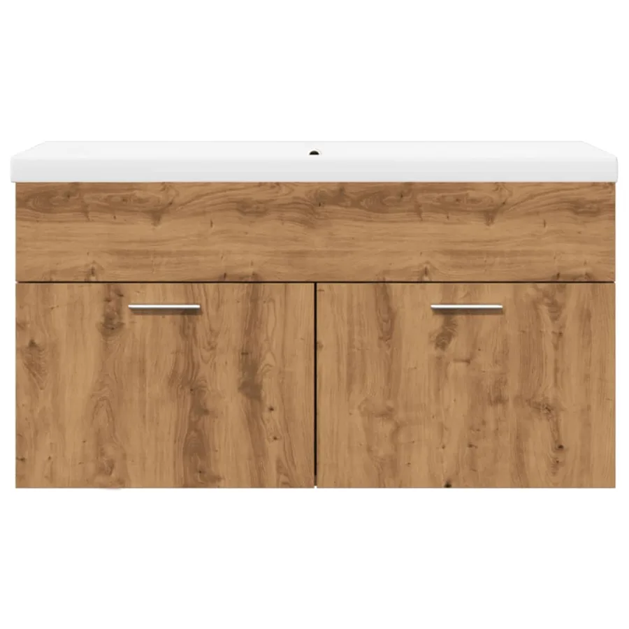 Armoire lavabo de bain avec bassin intégré chêne artisanal - 4
