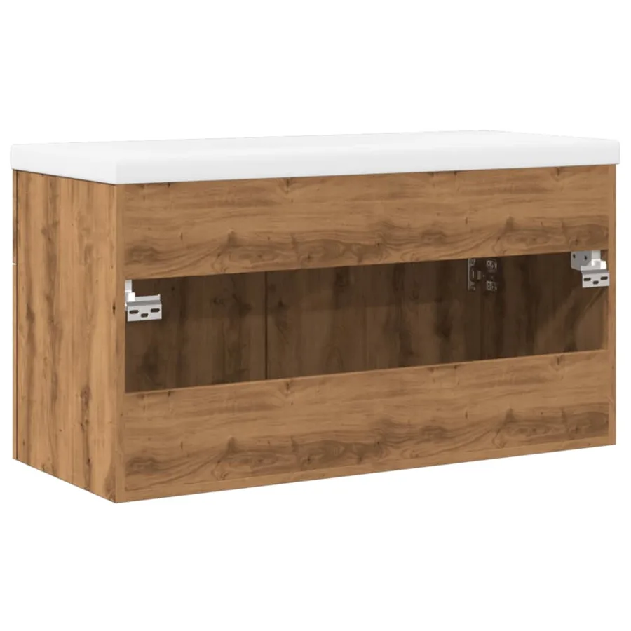 Armoire lavabo de bain avec bassin intégré chêne artisanal - 8