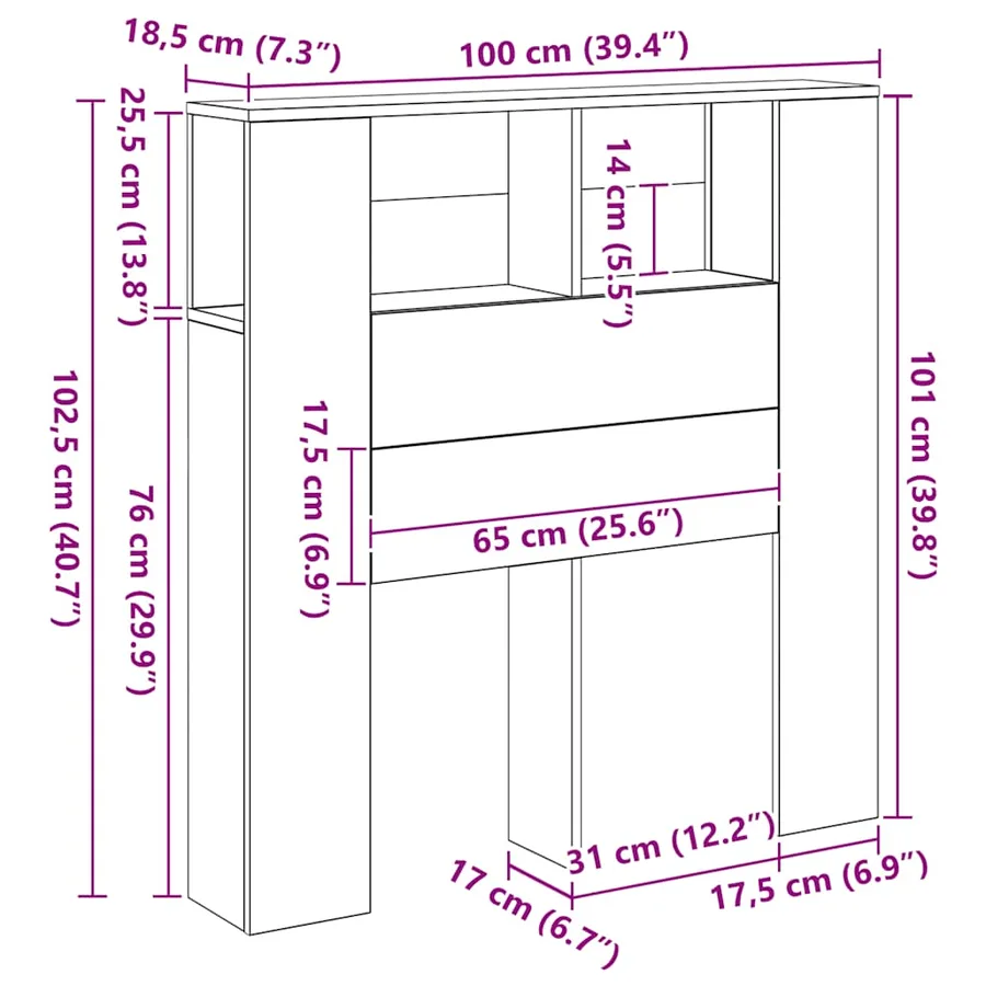 Armoire de tête de lit chêne artisanal 100x18,5x102,5 cm - 9