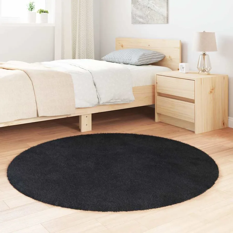 Tapis shaggy à poils longs NAVARRA noir 120x120 cm polyester - 3