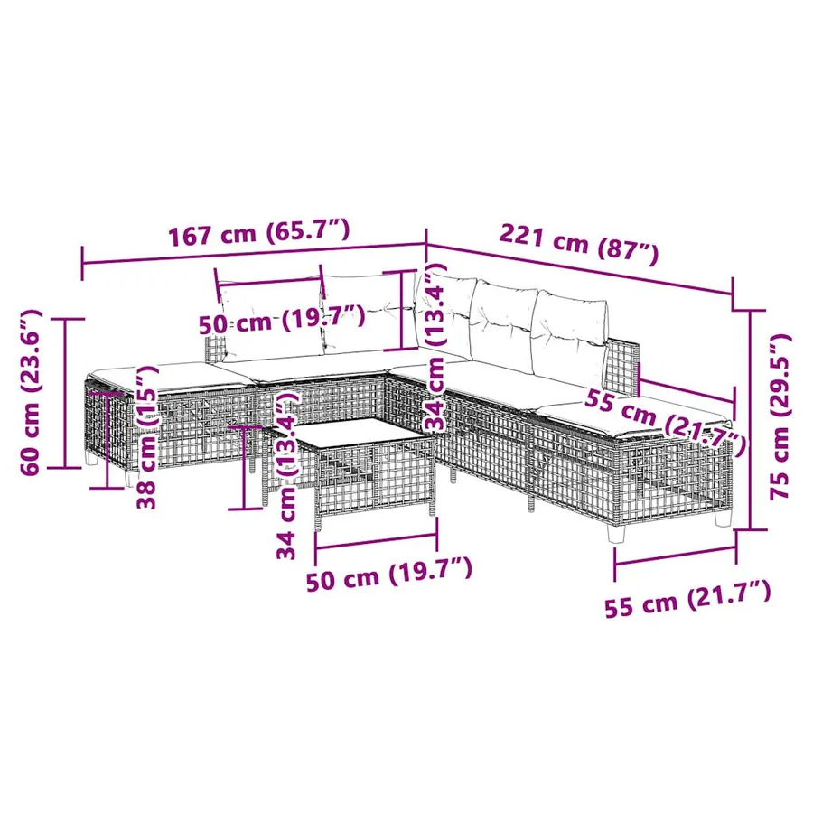 Ensemble de canapé d'angle de jardin 3 pcs avec coussins noir résine tressée - 16