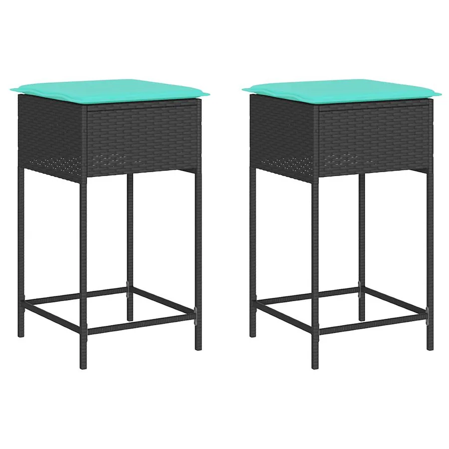 Tabourets de bar de jardin avec coussins lot de 2 noir résine tressée - 2
