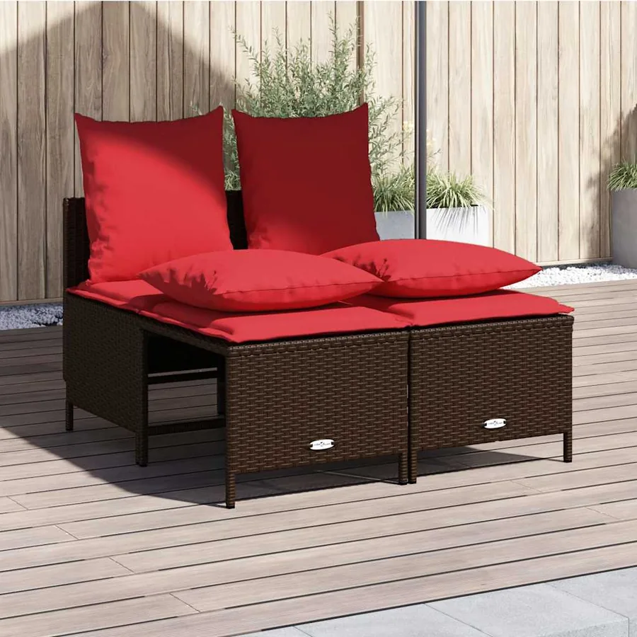 Ensemble de canapé de jardin 4 pcs avec coussins marron résine tressée