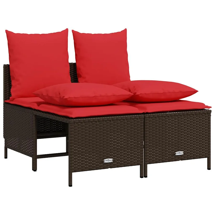 Ensemble de canapé de jardin 4 pcs avec coussins marron résine tressée - 2