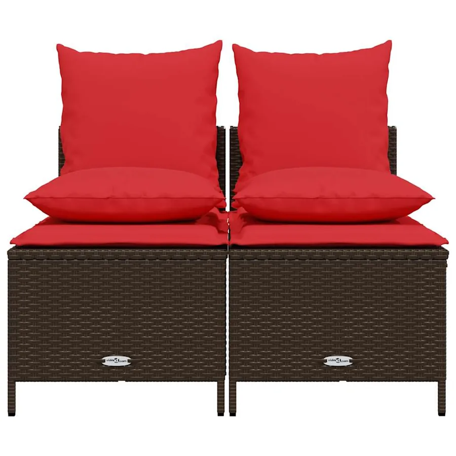 Ensemble de canapé de jardin 4 pcs avec coussins marron résine tressée - 3