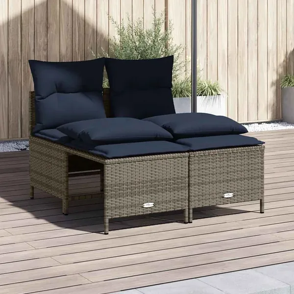 Ensemble de canapé de jardin 4 pcs avec coussins gris résine tressée