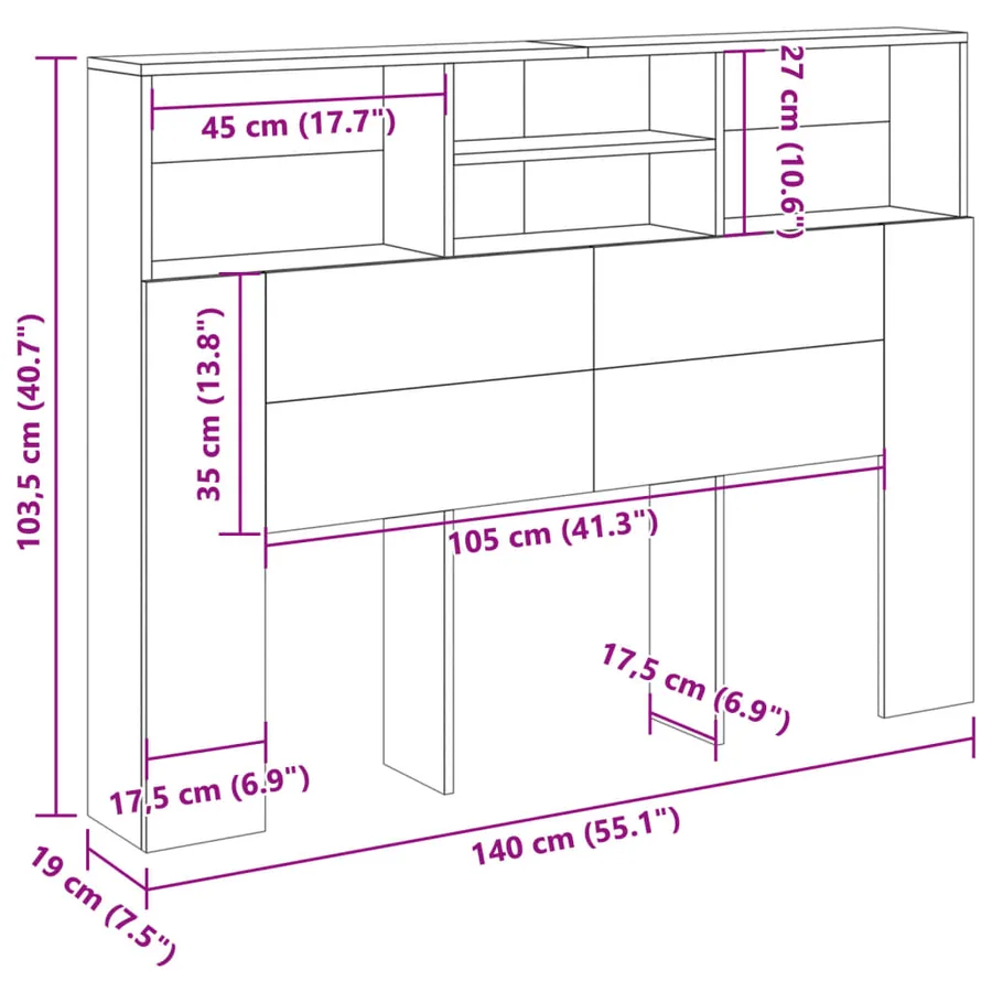 Armoire de tête de lit vieux bois 140x19x103,5 cm - 9