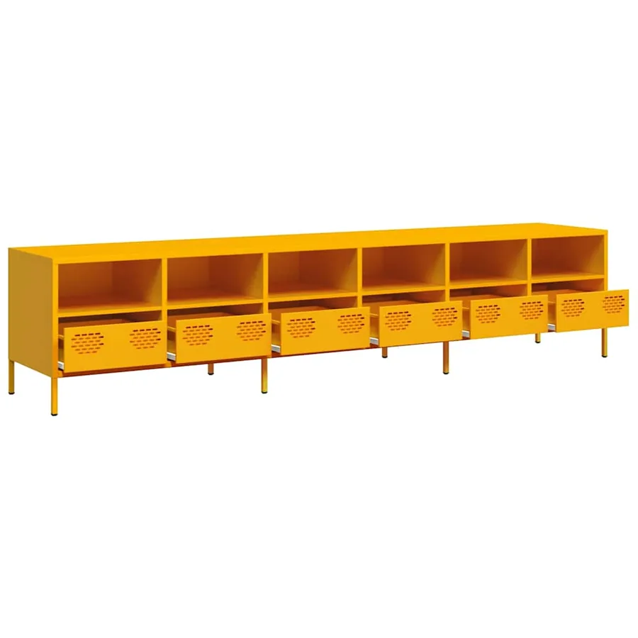 Meuble TV jaune moutarde 202x39x43,5 cm acier laminé à froid - 4
