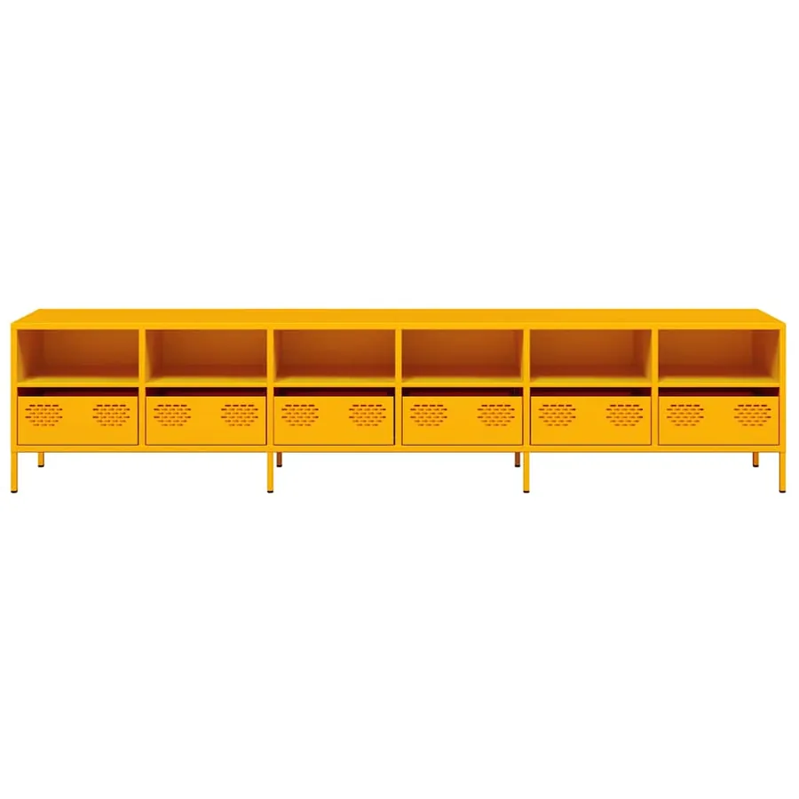 Meuble TV jaune moutarde 202x39x43,5 cm acier laminé à froid - 5