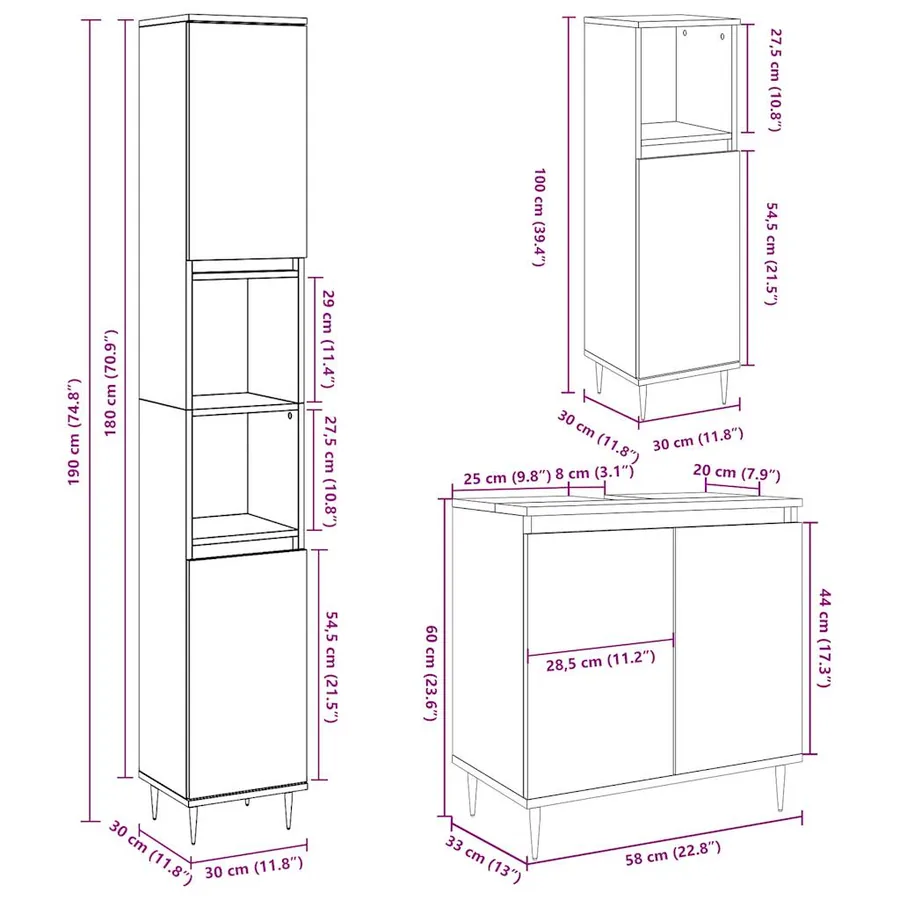Ensemble de meubles de salle de bain 3 pcs gris béton - 11