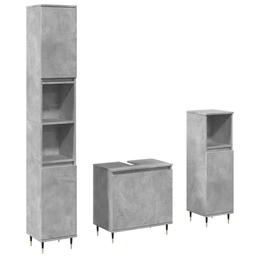 Ensemble de meubles de salle de bain 3 pcs gris béton - 2