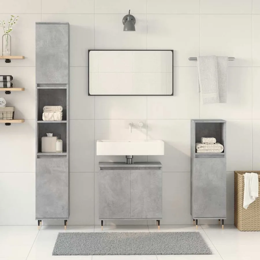 Ensemble de meubles de salle de bain 3 pcs gris béton - 3