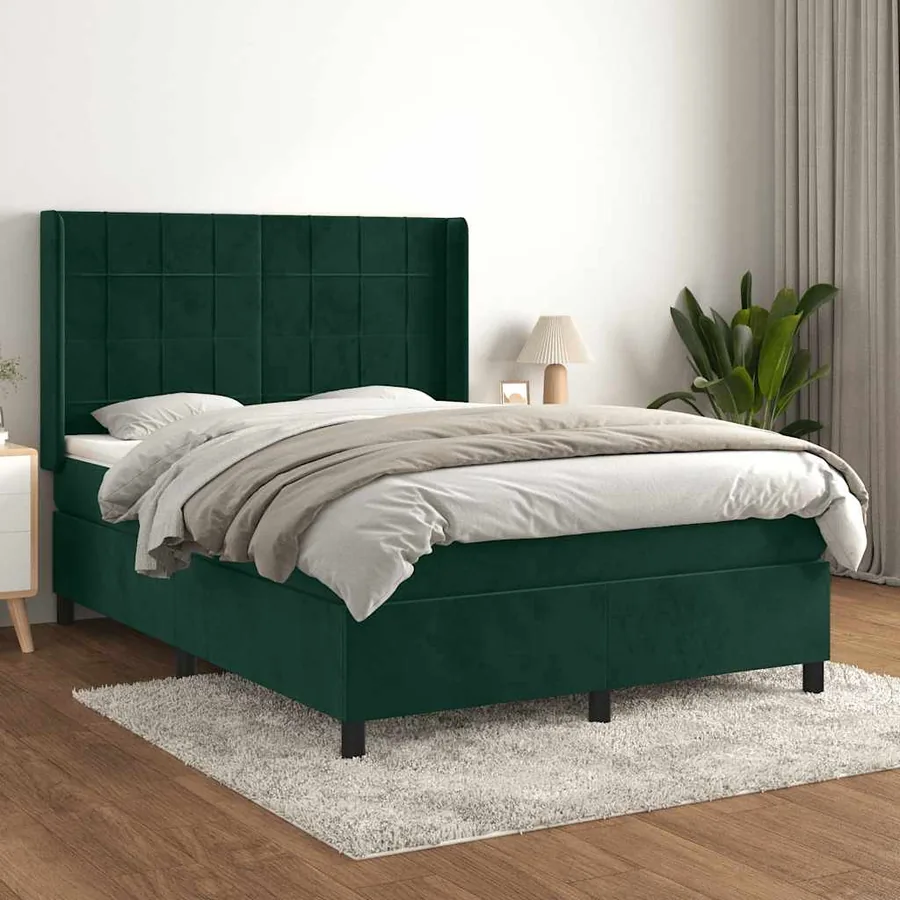 Sommier à lattes de lit et matelas Vert foncé 140x190cm Velours