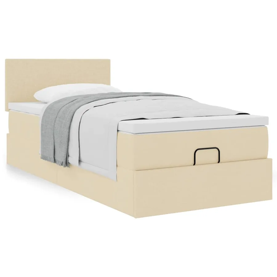 Lit ottoman avec matelas crème 90x200 cm tissu - 4