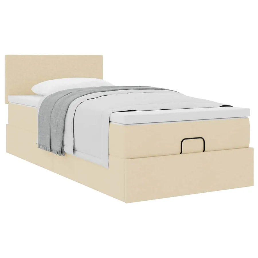 Lit ottoman avec matelas crème 90x200 cm tissu - 5