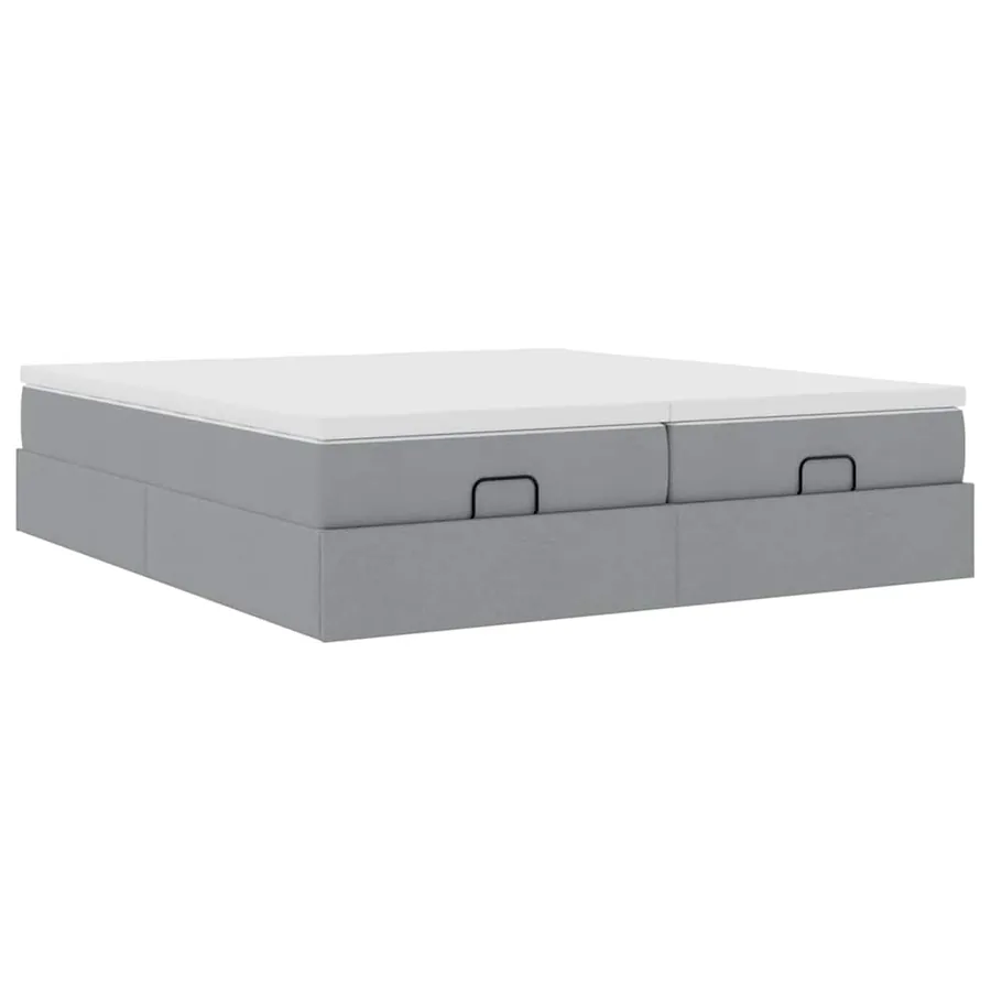 Cadre de lit ottoman et matelas gris clair 200x200cm tissu - 10