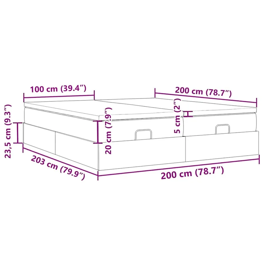 Cadre de lit ottoman et matelas gris clair 200x200cm tissu - 17