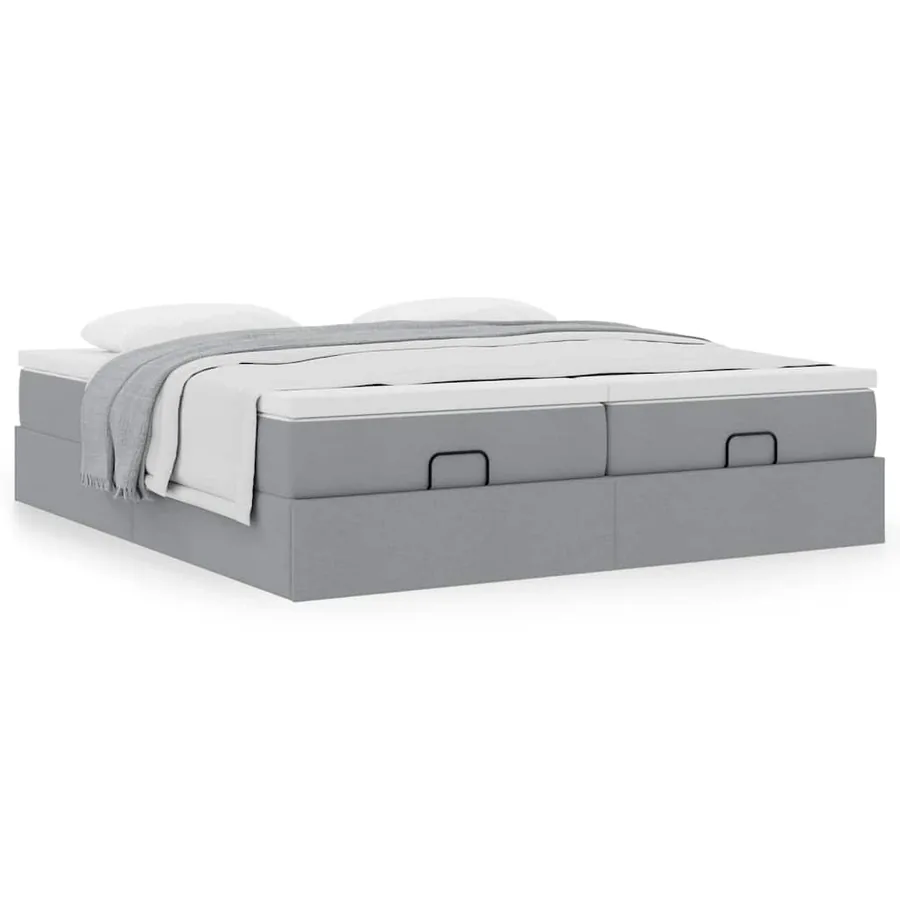 Cadre de lit ottoman et matelas gris clair 200x200cm tissu - 4
