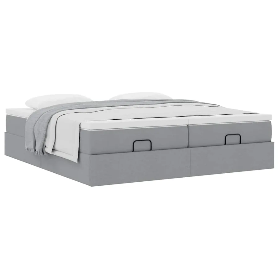 Cadre de lit ottoman et matelas gris clair 200x200cm tissu - 5