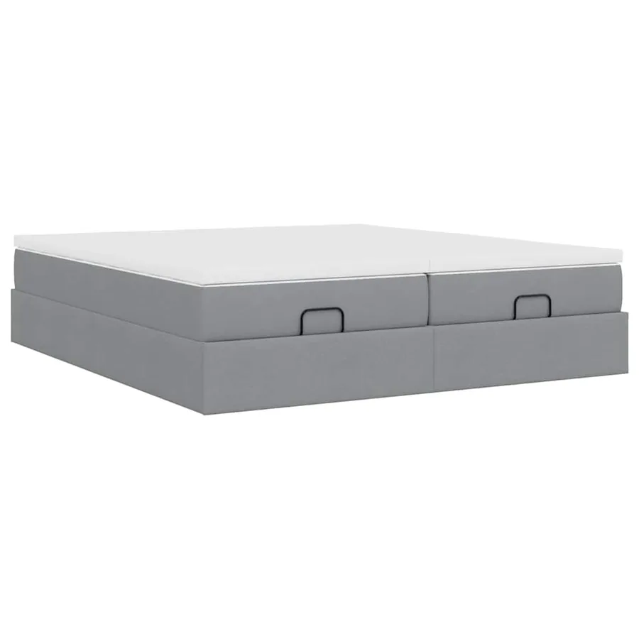 Cadre de lit ottoman et matelas gris clair 200x200cm tissu - 6