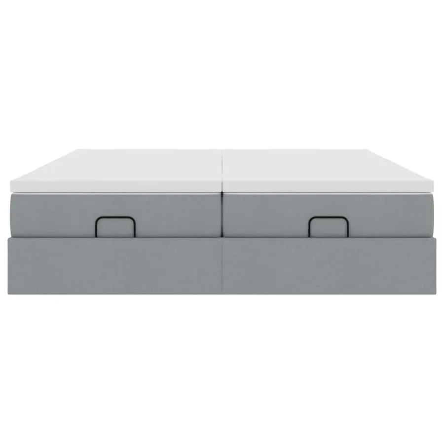 Cadre de lit ottoman et matelas gris clair 200x200cm tissu - 7