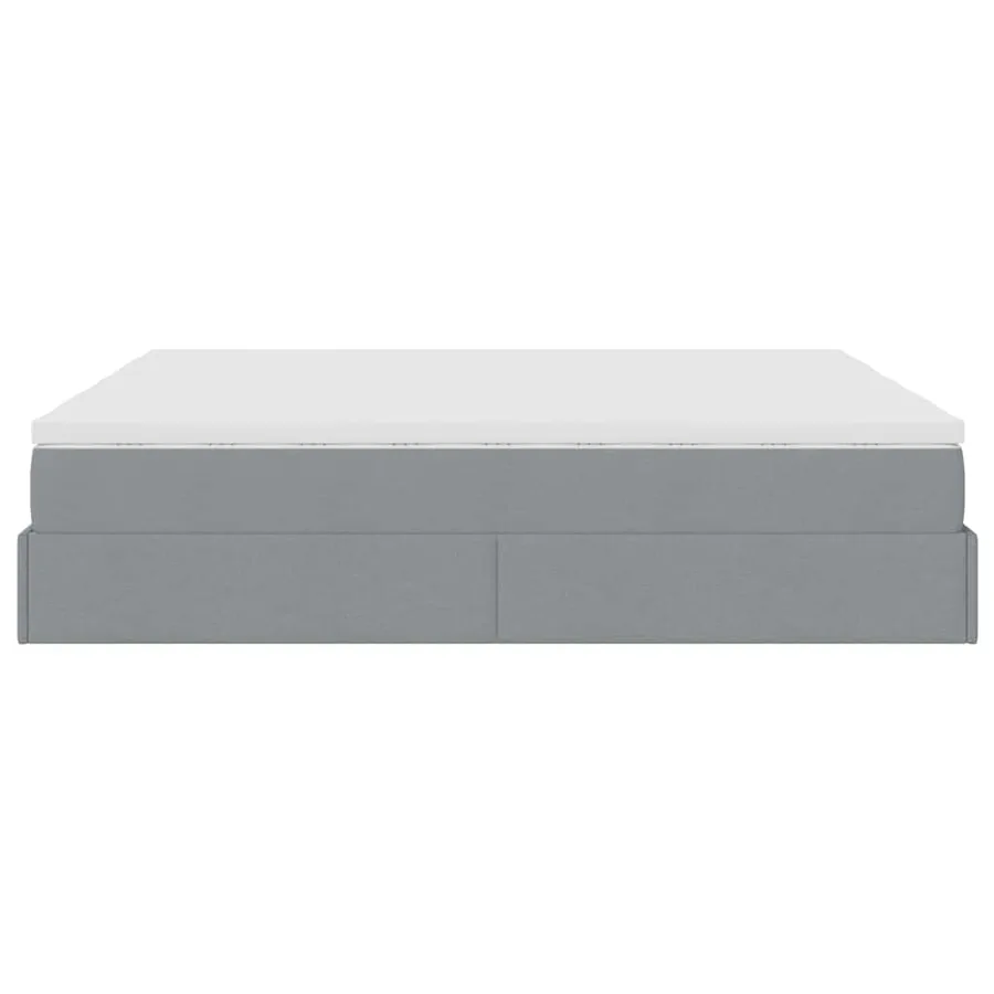 Cadre de lit ottoman et matelas gris clair 200x200cm tissu - 9