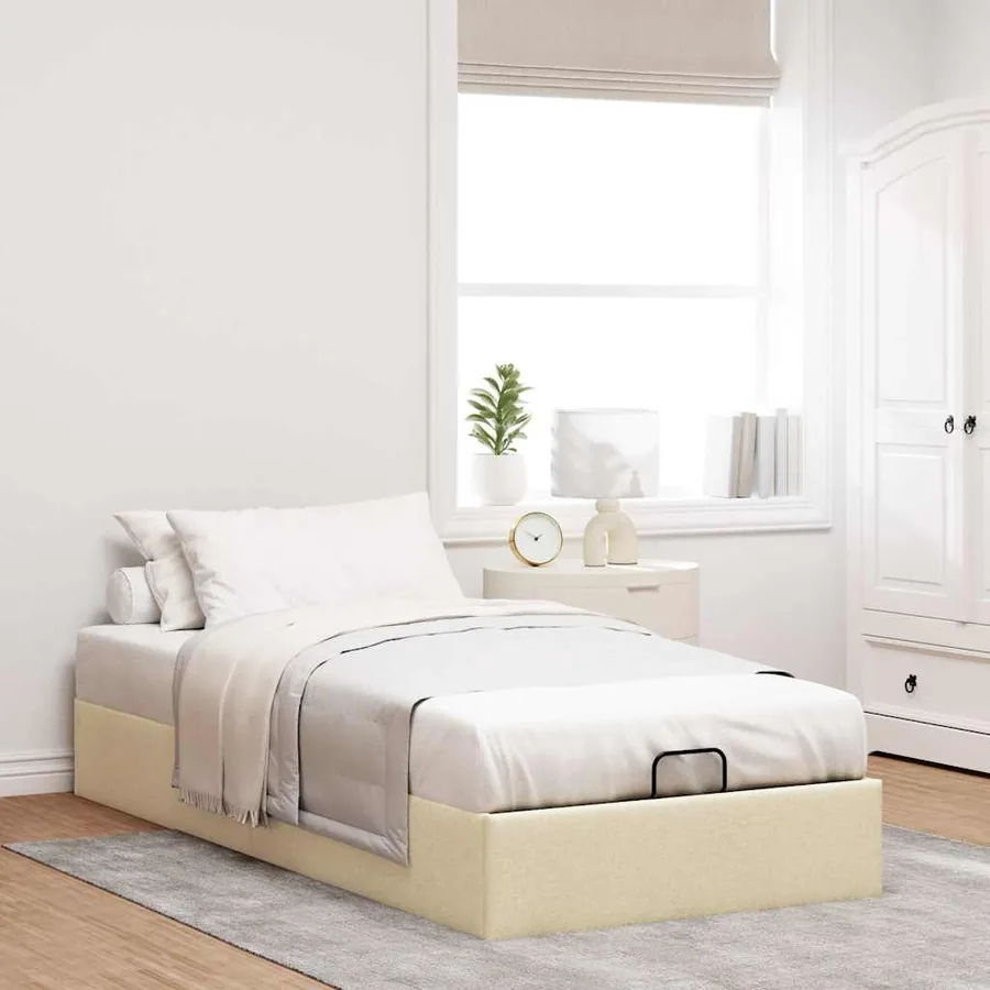 Cadre de lit ottoman sans matelas crème 90x200 cm tissu - 3