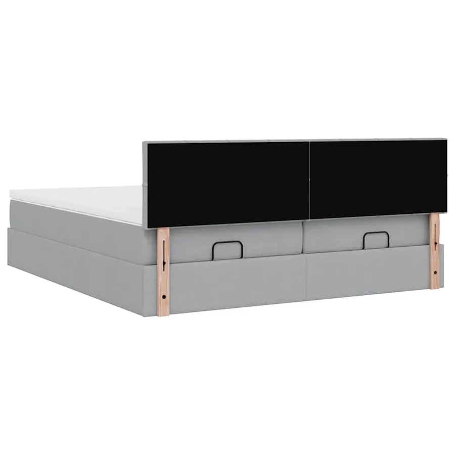 Cadre de lit ottoman et matelas gris clair 200x200cm tissu - 11