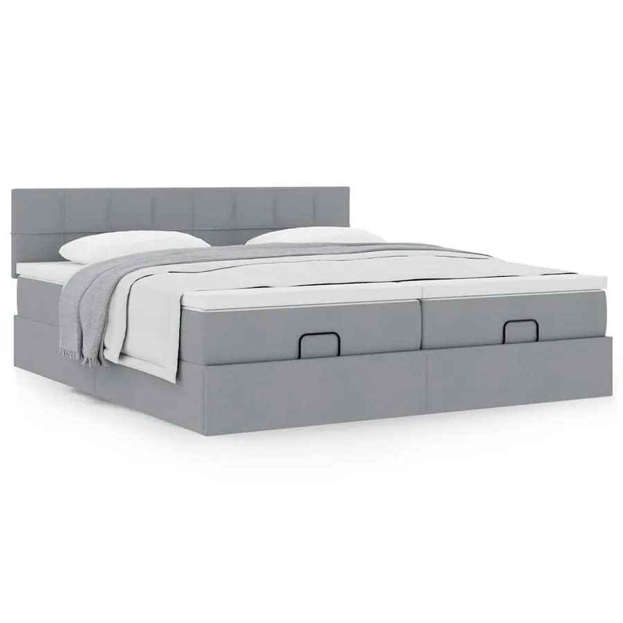 Cadre de lit ottoman et matelas gris clair 200x200cm tissu - 4