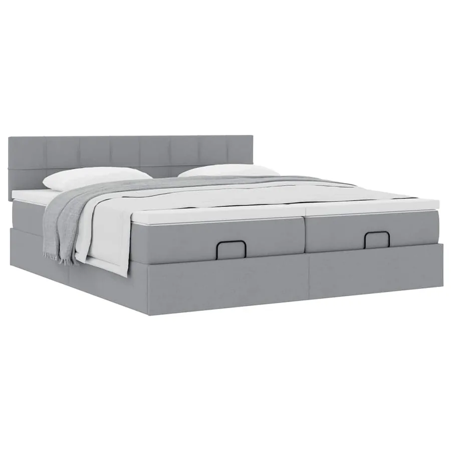Cadre de lit ottoman et matelas gris clair 200x200cm tissu - 5