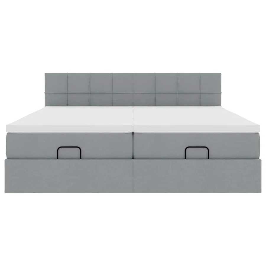 Cadre de lit ottoman et matelas gris clair 200x200cm tissu - 7