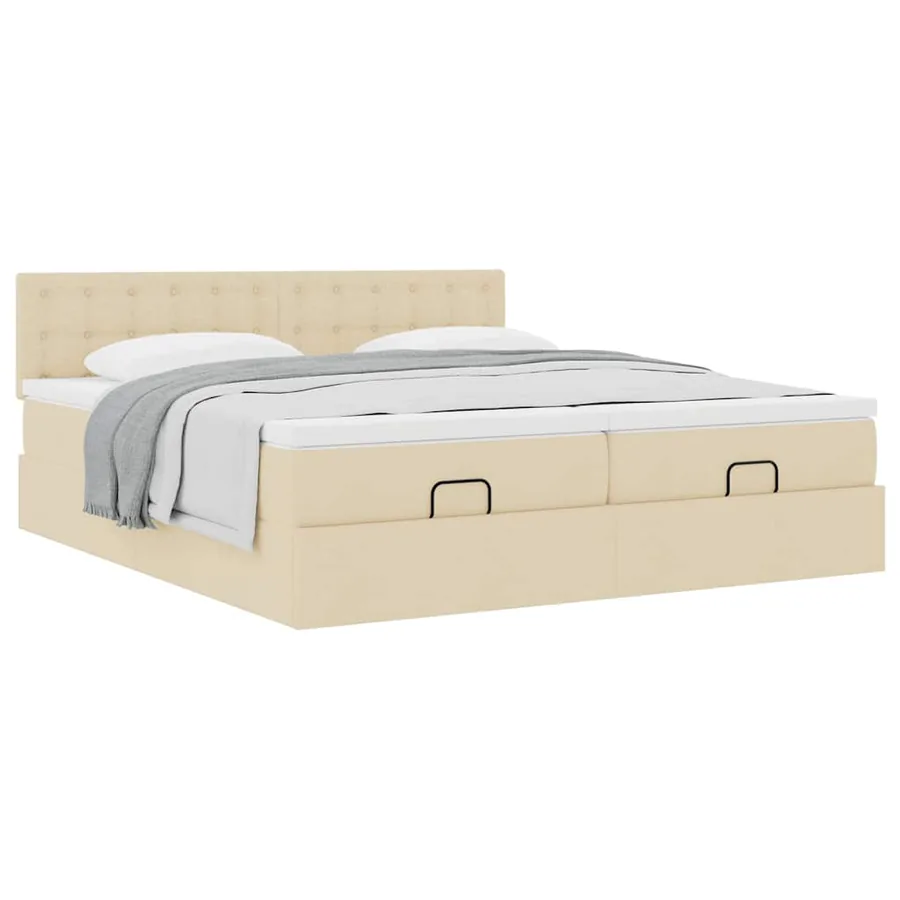 Cadre de lit ottoman avec matelas crème 180x200 cm tissu - 5