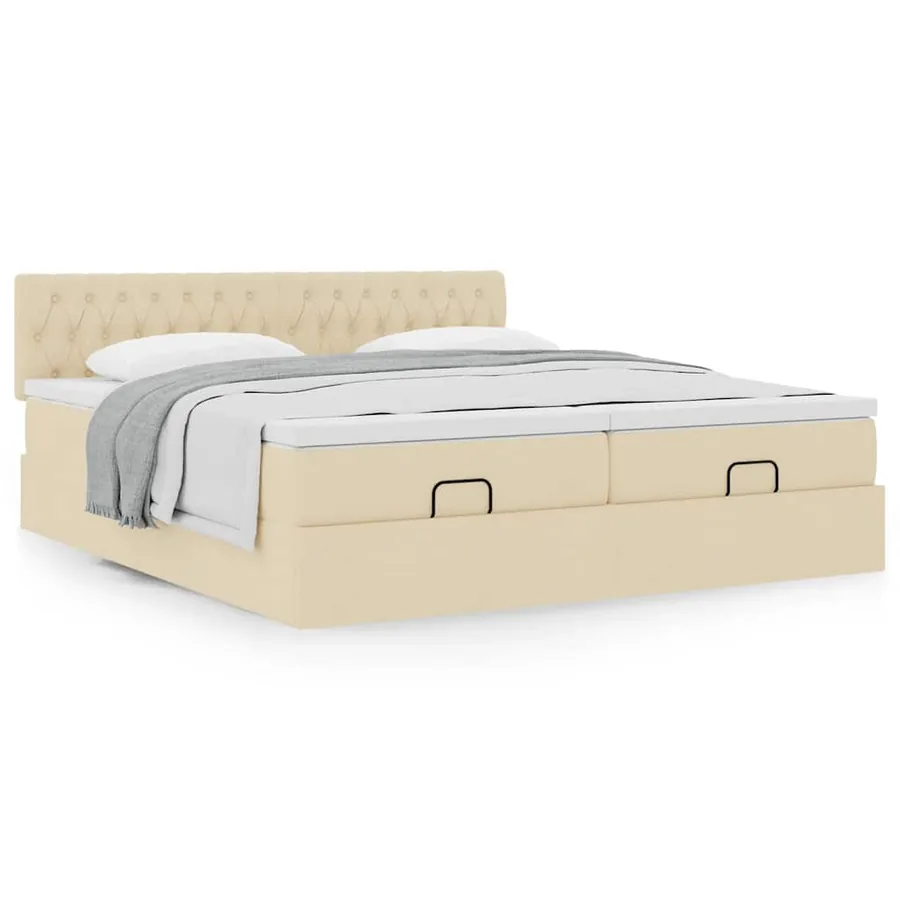 Cadre de lit ottoman avec matelas crème 180x200 cm tissu - 4