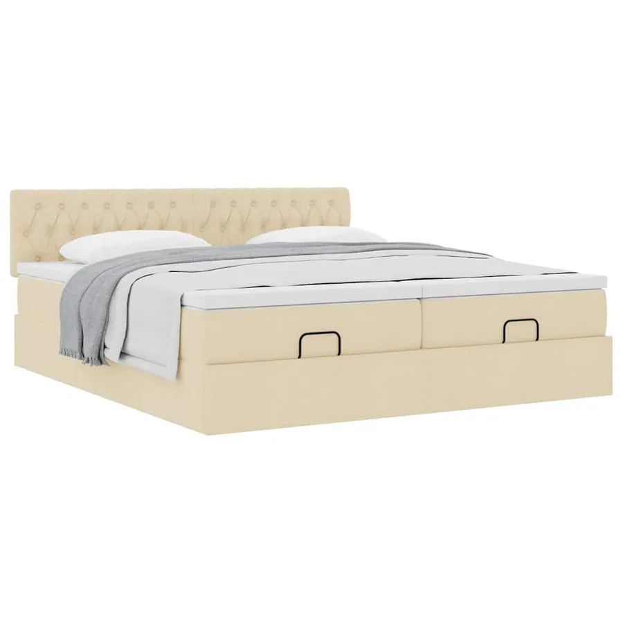 Cadre de lit ottoman avec matelas crème 180x200 cm tissu - 5
