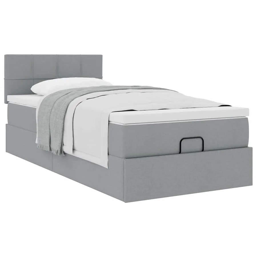 Lit ottoman avec matelas gris clair 100x200 cm tissu - 5