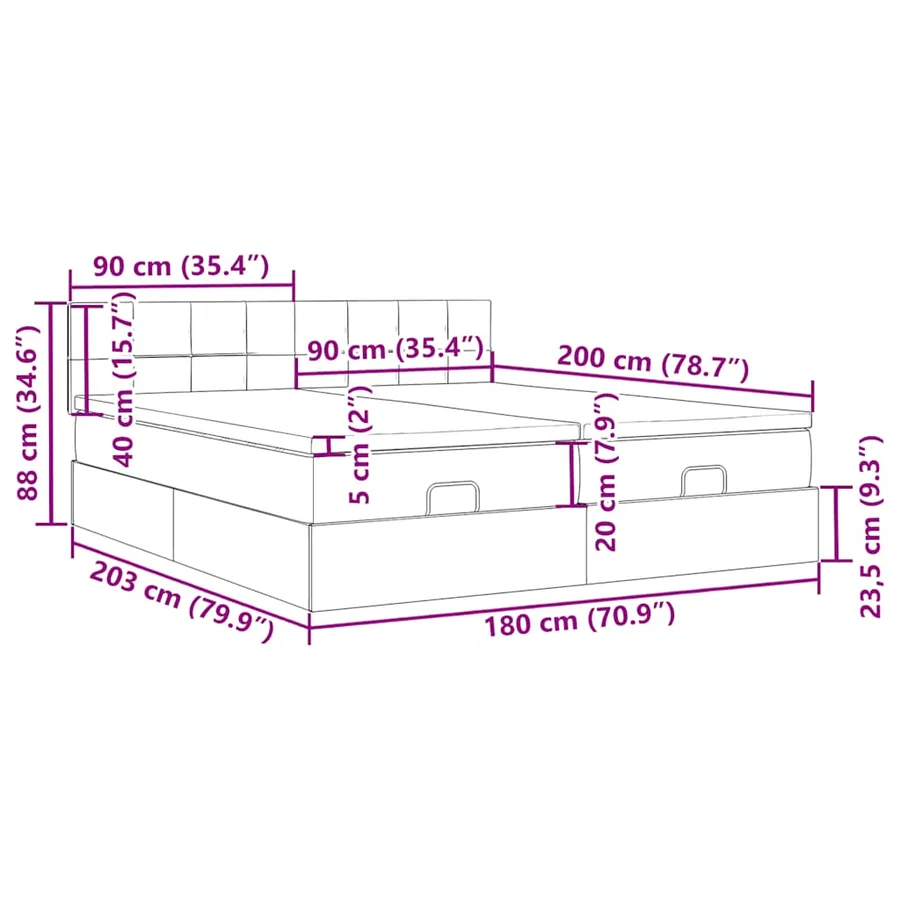 Cadre de lit ottoman avec matelas crème 180x200 cm tissu - 18