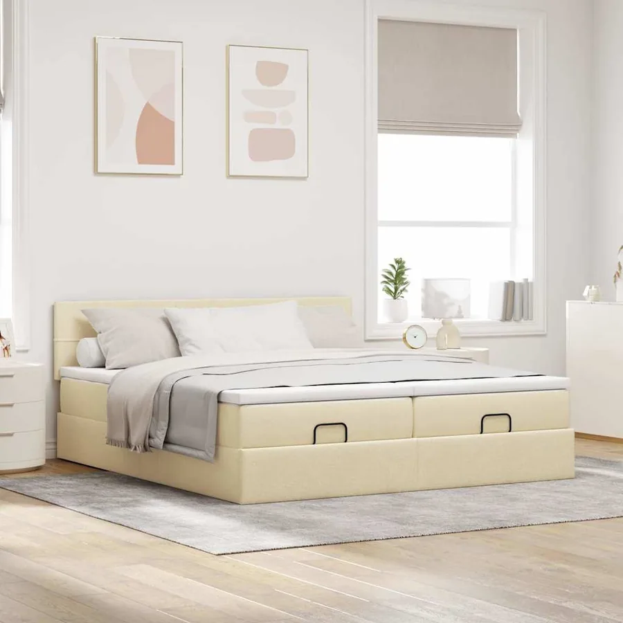 Cadre de lit ottoman avec matelas crème 180x200 cm tissu - 4