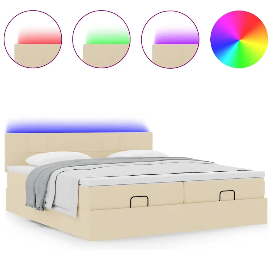 Cadre de lit ottoman avec matelas crème 180x200 cm tissu - 5