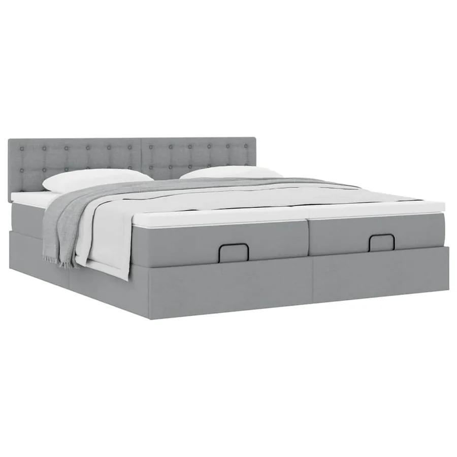 Cadre de lit ottoman et matelas gris clair 200x200cm tissu - 5