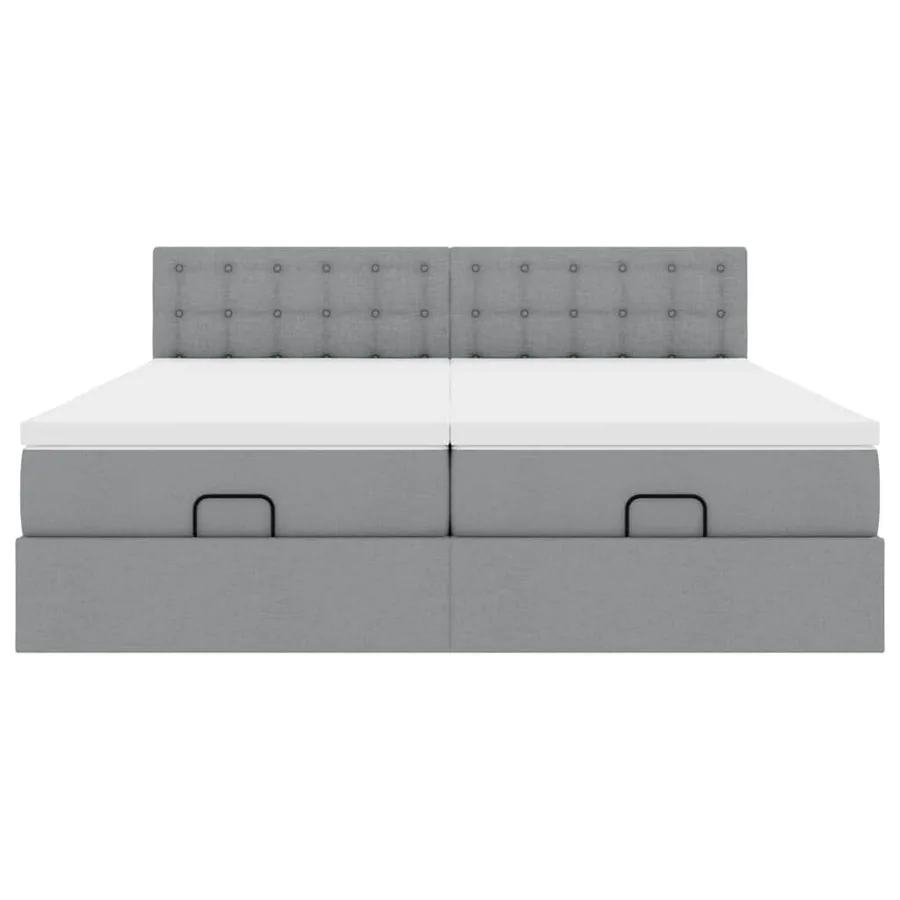 Cadre de lit ottoman et matelas gris clair 200x200cm tissu - 7